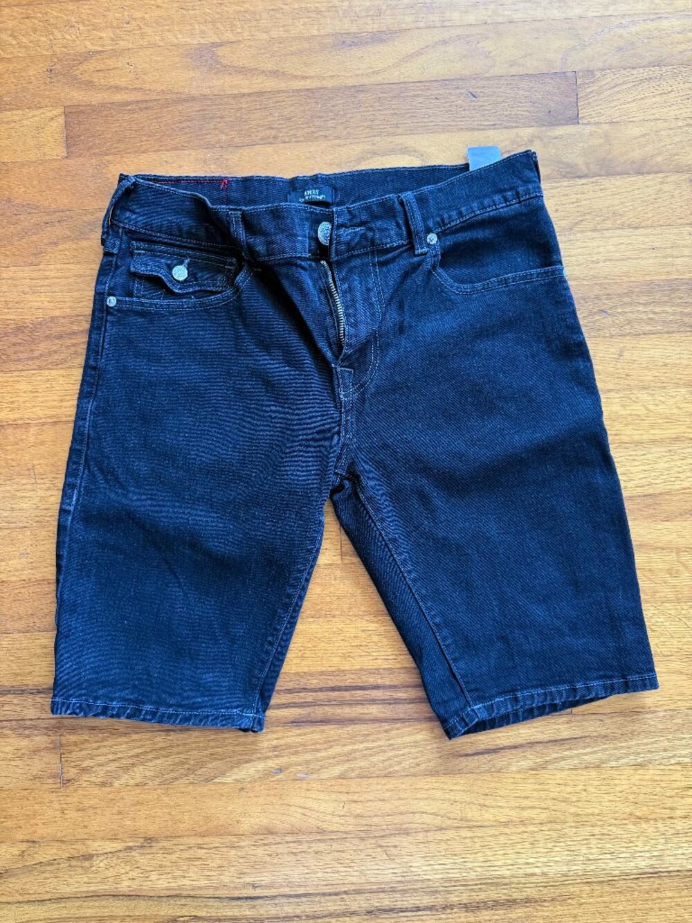True Religion Ricky Relaxed Straight Denim Shorts - Black Wash, Size 32
